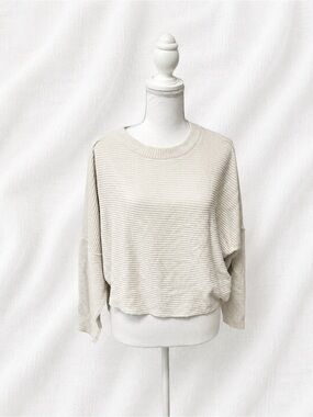 Relaxed Crewneck Ribbed Sweater in Cream
